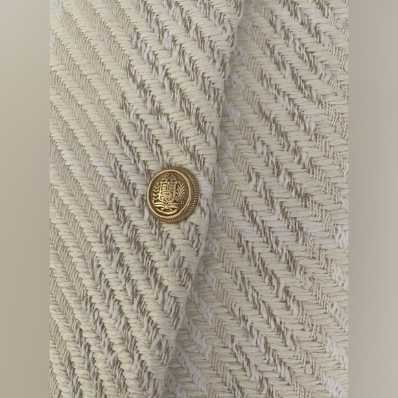 H&M beige & ivory tweed oversized jacket gold buttons size S (fits like a large) - Picture 9 of 9